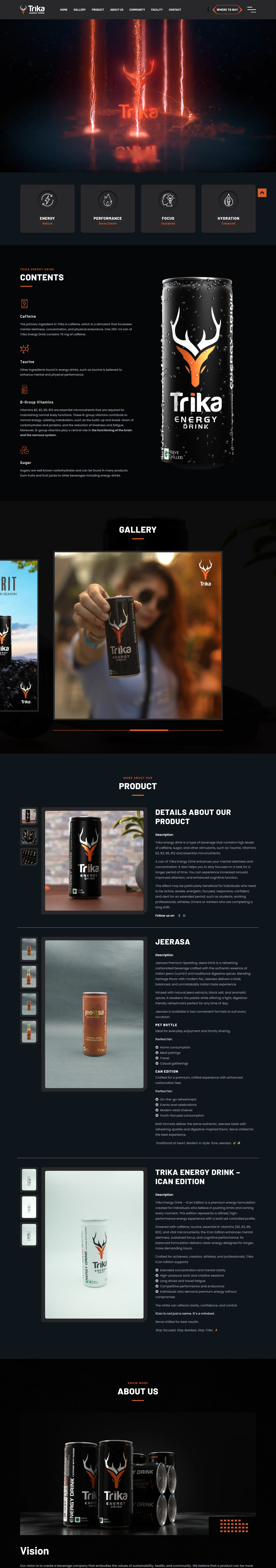 Trika Energy Drink website screenshot